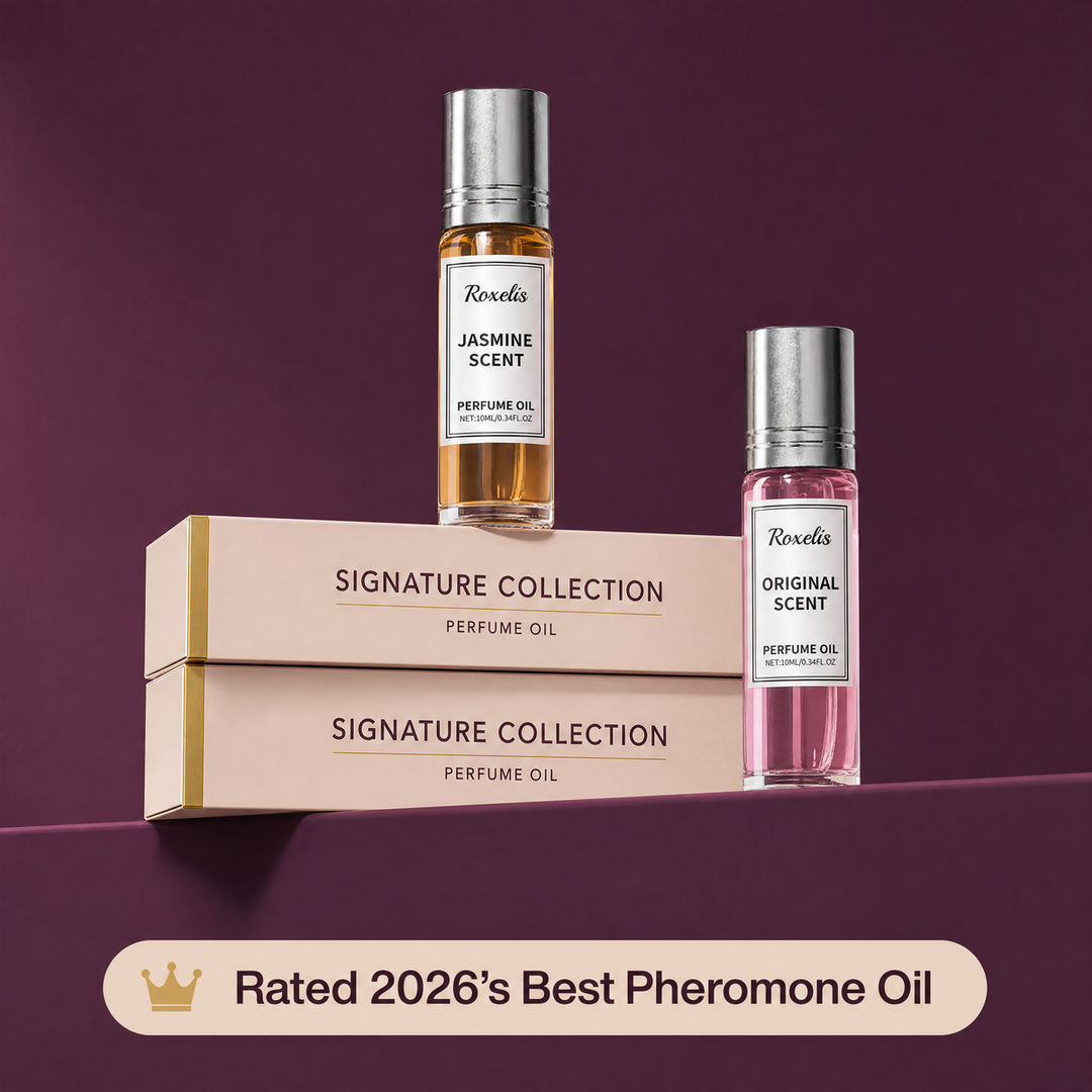 Roxelis pheromone floral roll-on perfume bottles in four scents