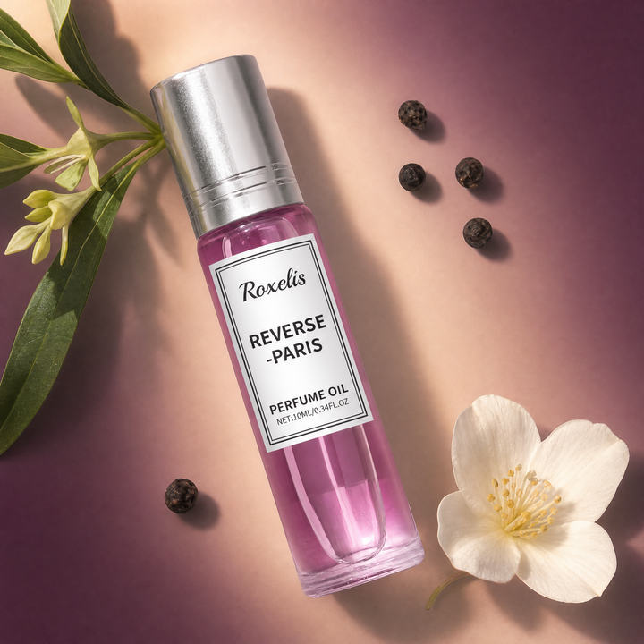 Roxelis Paris pheromone roll-on perfume oil — powdery rose and iris
